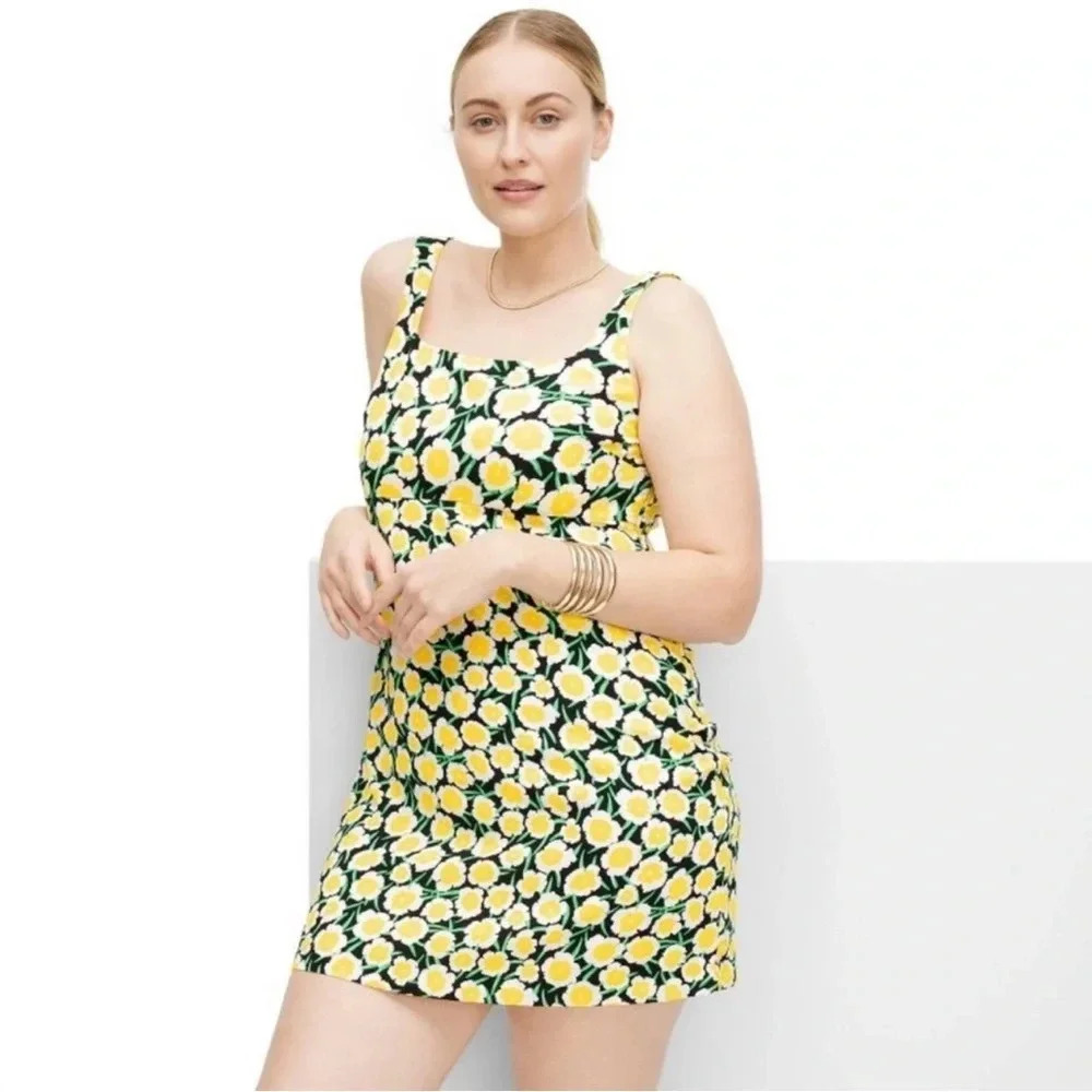 Diane Von Furstenburg x Target Yellow Poppy 90’s Mini Shift Dress Size 14